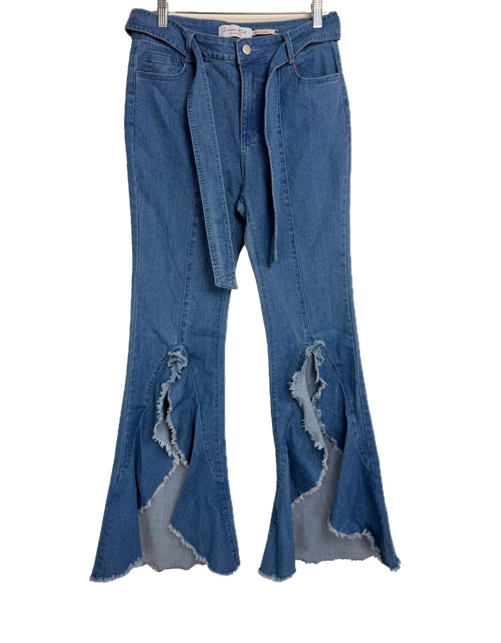 Denim Blvd Los Angeles NWT Flare Jeans Size L Light Wash Slit Hem Frayed Edge